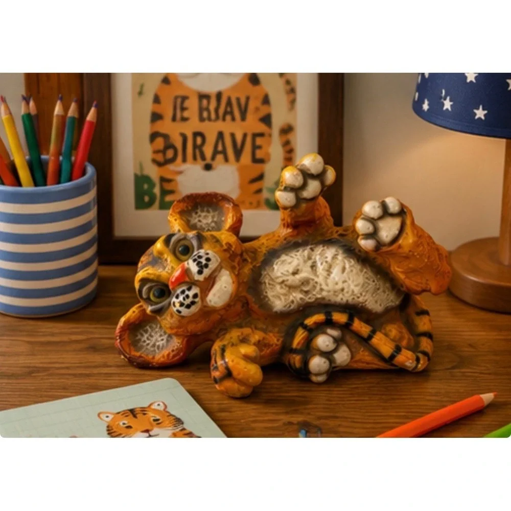 Vintage Large Resin Tiger Figurine – Retro Jungle Cat Décor -‎ not a toy